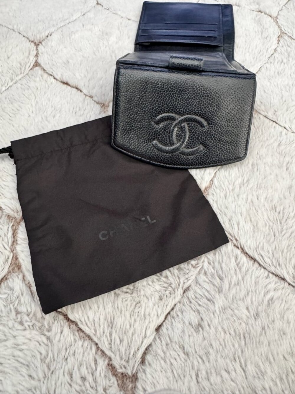 Chanel Caviar Timeless CC Compact Black Leather Wallet